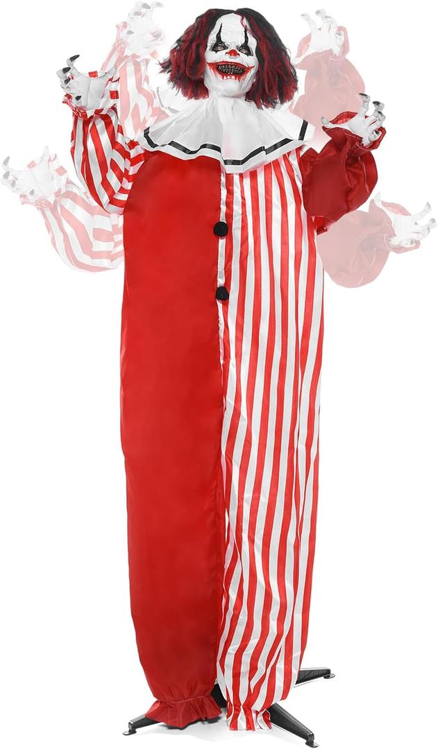 JOYIN 67" Halloween Decorations Outdoor, Scary Animatronics Clown Decor Clearance with LED Eyes and Creepy Sound, Life Size Animated for Haunted House Lawn Yard Patio