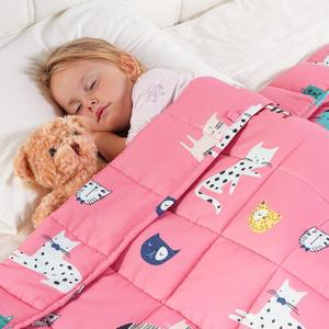 Kivik Cooling Weighted Blanket 5 Pounds, Breathable Small Weighted Blankets, Ultra Soft Heavy Throw for Relaxing & Sleeping, Machine Washable, 36 x 48 Inches, Cute Cat Printing, Pink