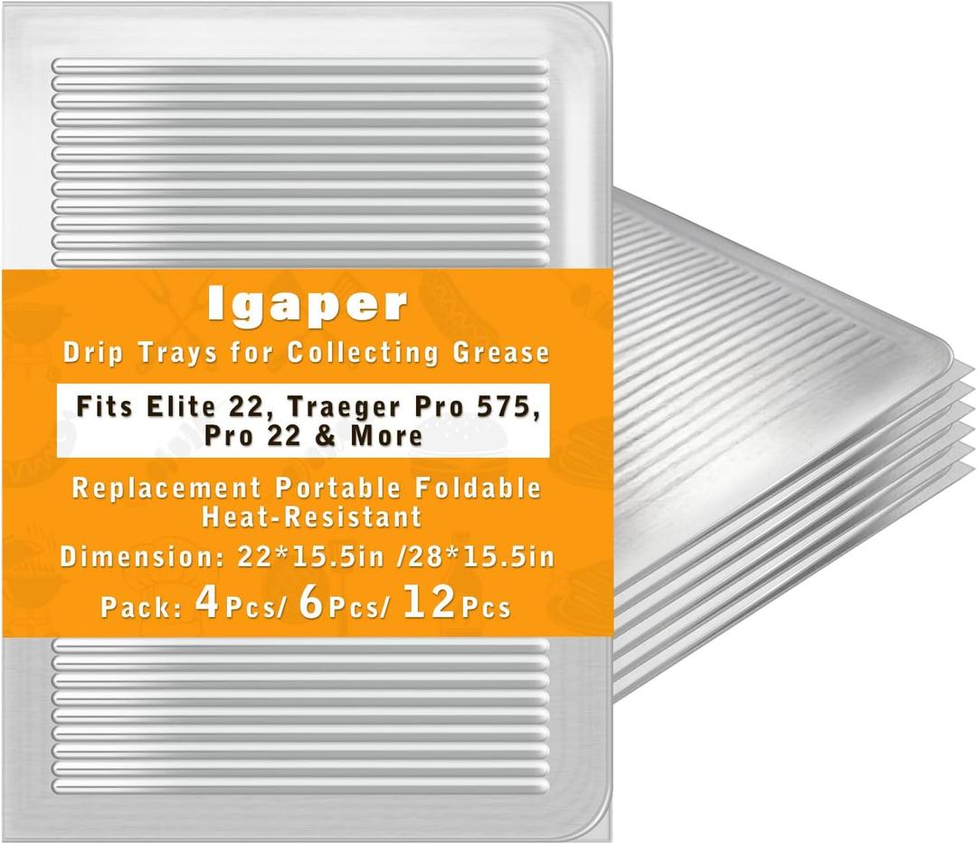 6 Pack Grill Drip Tray Liners for Traeger Pro 575, Pro 22 and Elite 22 / Traeger Pro 780, Aluminum Disposable Drip Trays with Two Size, Grill Accessories (22in / 28in X 15.5in)