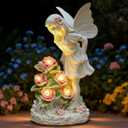 Garden Angel Statue Solar Outdoor Figurine Sculpture 11“ H, 6.3 x 4.3 x 11.0 Inch