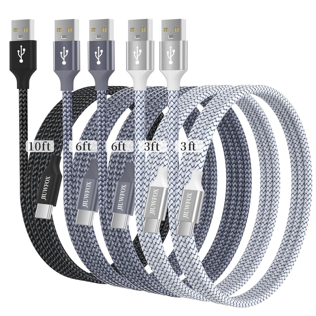 USB to USB C Cable, (5-Pack, 3/3/6/6/10 ft) for iPhone 17/17 Pro/17 Pro Max/17 Air/16/16e/16 Pro/16 Pro Max/15/15 Pro Max, Type C Charger Cord for Galaxy S25 S24 A56 A55 A36 A35 A16, Moto