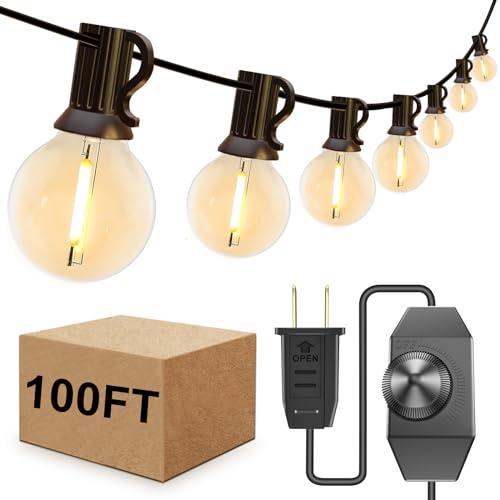 IKERY Outdoor String Lights Dimmable 100ft G40 Globe LED Patio Lights with52 Shatterproof LED Edison Bulbs,Waterproof Hanging Lights for Backyard Porch Balcony Camping Tent,Christmas Party,E12 Base