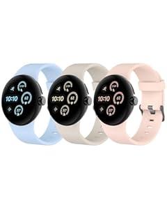 MAKCPOIMER Silicone Bands Compatible with Google Pixel Watch 3 45mm, 3 Pack Waterproof Sport Watch Strap Replacement for Pixel Watch 3 45mm Women Men (Blue+Starlight+Pink)