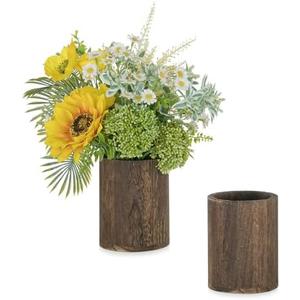 NUPTIO Wood Vases Rustic Centerpiece: 2 Pcs 5.1" Wooden Vase for Home Decor - Brown Small Vase for Wedding Table Living Room Shelf Decor