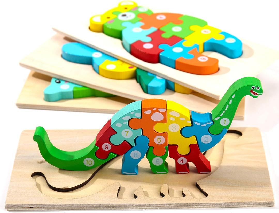 Montessori Mama Wooden Toddler Puzzles for Kids Ages 24, Montessori Toys for 3 Year Old, Animal Toddlers Toys Ages, 4Pack Learning Toddler Puzzle