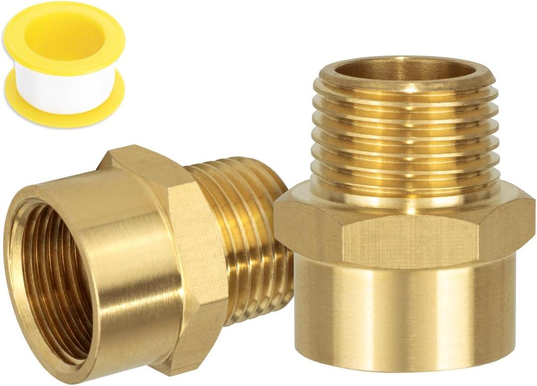 G 1/2 (BSP) Female Thread to US 1/2 NPT Male Thread Brass Pipe Fitting Adapter,G to NPT Adapter 1/2 Inch Converter Connector2 Pack