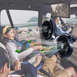 Car Seat Fans for Backseat Kids,Dual Head White USB Powered Car Backseat Fan for Car Rear Seat Baby Kids(No Battery)