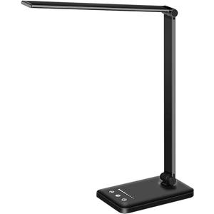 White crown LED Desk Lamp Dimmable Table Lamp Reading Lamp with USB Charging Port, 5 Lighting Modes, Sensitive Control, 30/60 Minutes Timer (Black, First-Generation)