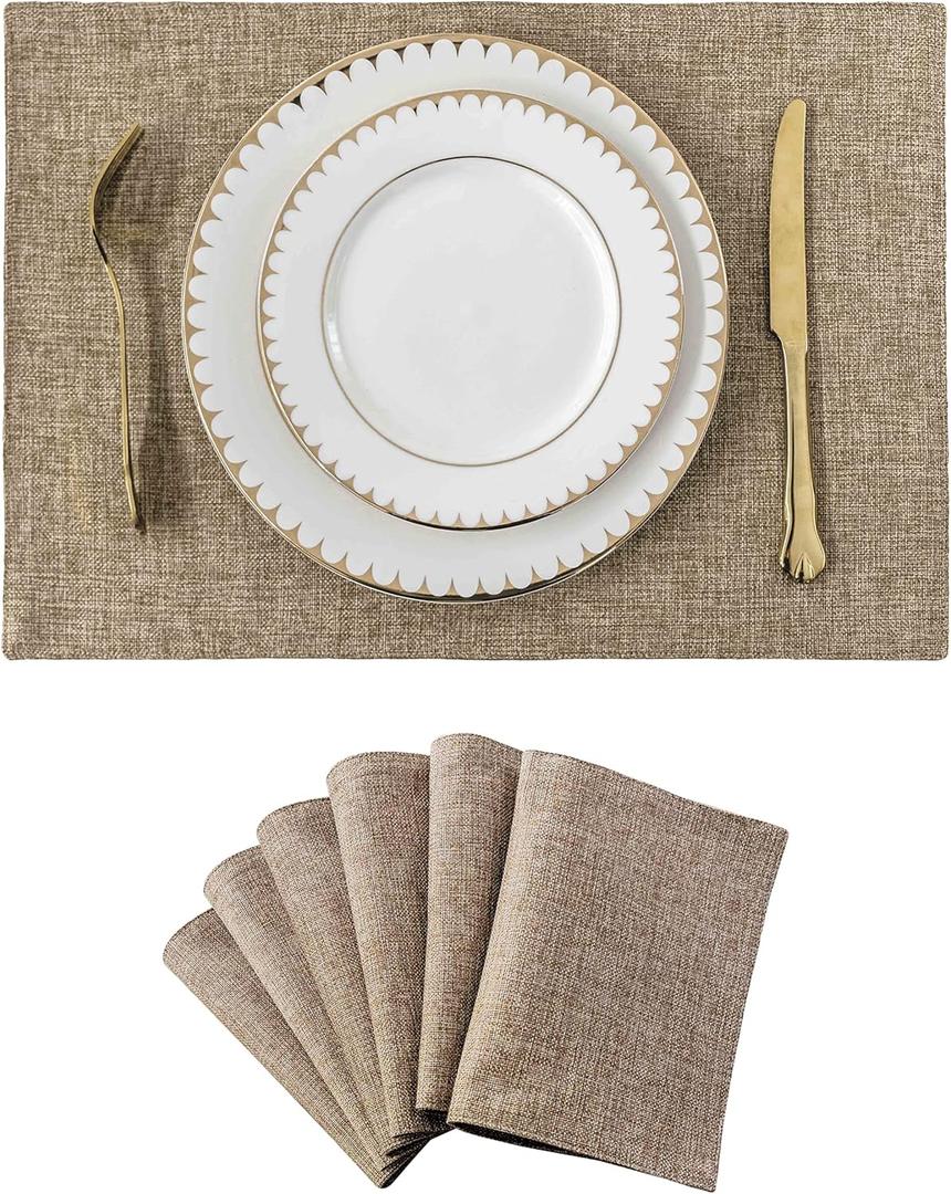Home Brilliant Fabric Cotton Placemats Set of 6 Heat Resistant Dining Table Place Mats Kitchen Table Mats, Natural Linen