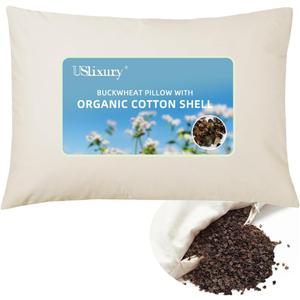 USlixury Buckwheat Pillow 20"X26" - Adjustable Height and Firmness, Buckwheat Pillow with Organic Cotton Shell, Firm Neck Support for Back/Side/Stomach Sleepers, Cool Sleep, White