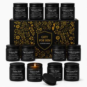 YMing 12 Pack Scented Candles for Men, Masculine Soy Candle Gift Set, 3.5 oz Each, Woody Leather Tobacco Coffee & Amber Scents, Gifts for Men Dad Husband Boyfriend