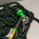Flexi Hose with 8 Function Nozzle, 75FT - Lightweight Expandable Garden Hose, No-Kink Flexibility, 3/4 Inch Solid Brass Fittings and Double Latex Core - Black and Green