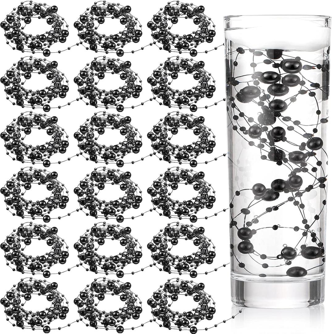 Hicarer 157 Feet 24 Strings Pearl String for Floating Candles Highlight Faux Pearl as Vase Filler Ideal for Wedding Party Garland Home Table Centerpieces Decor(Black)