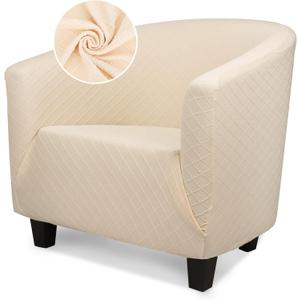 Treaful Club Chair Covers, 1 Piece Beige Club Chair Covers with Arms, Soft Stretch Tub Chair Slipcover Covers Sofa Covers Couch Cushion Removable Furniture Protector for Living Room Hotel Counter