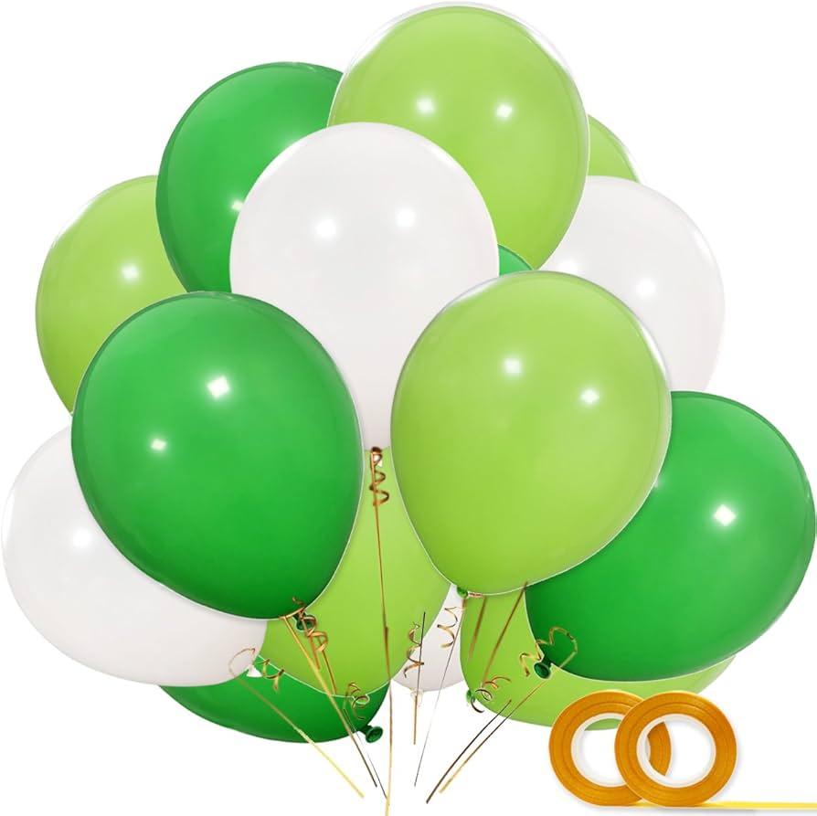 Dinosaur Balloons, 12 Inch Dino Printed Balloons Green White Lime Green Latex Balloons for Birthday Party Jungle Dinosaur Themed Decoration for Boys Birthday Party Baby Shower Supplies