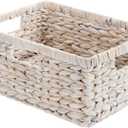 StorageWorks Pantry Baskets, Wicker Storage Baskets for Organizing, Bathroom Shelves, Pantry Organizers and Storage, Water Hyacinth, White (15"L x 11"W x 6 "H)