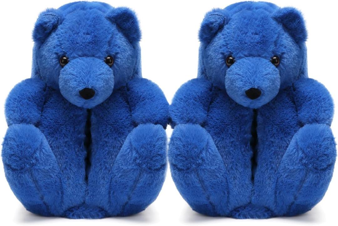 Fuzzy Women's Teddy Bear Slippers,Cozy Women Indoor House Shoes,Cute Bedroom Slippers for Women Men Birthday Christmas Valentine's Gift Ideas (7-11 Women/6-10 Men, A09-blue)