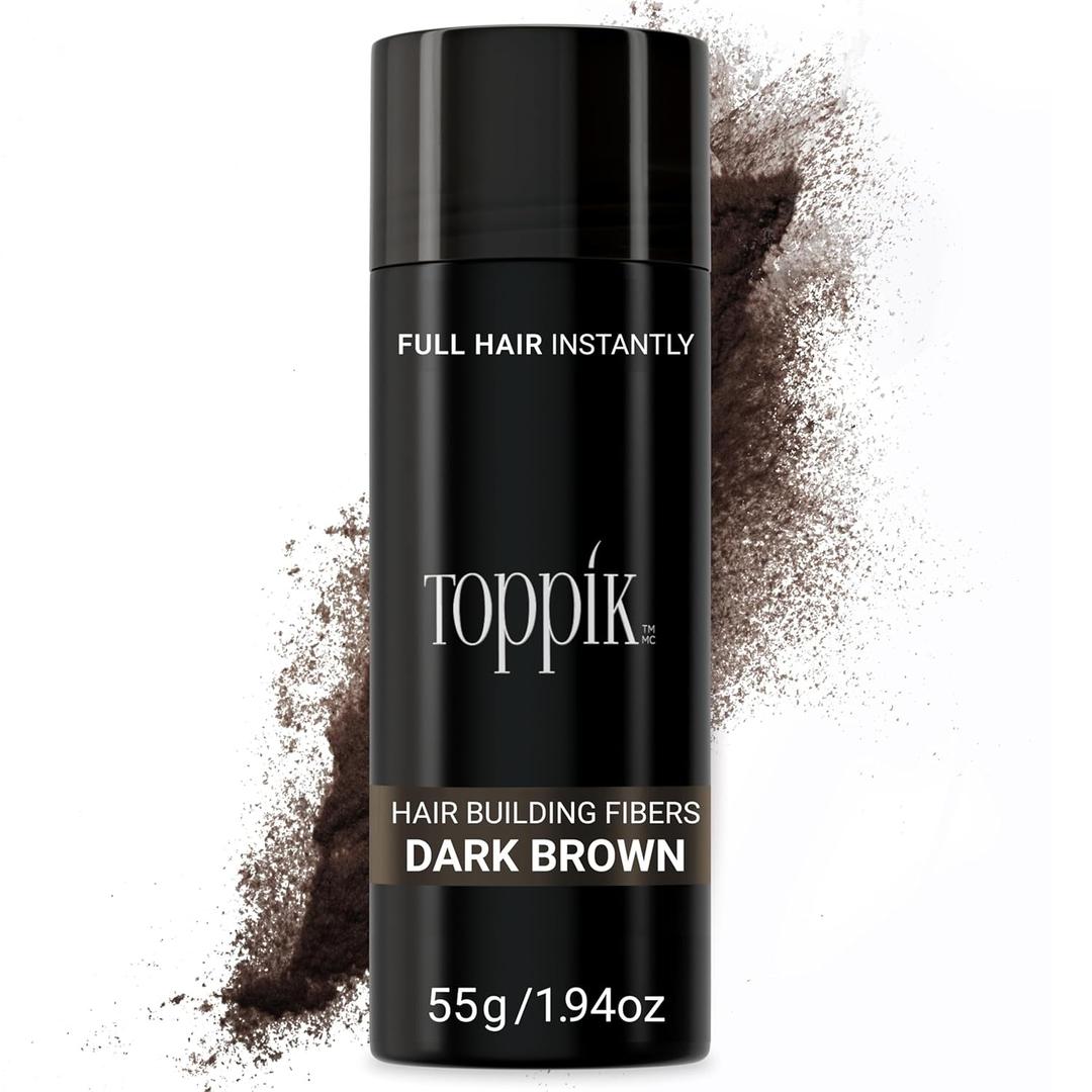 Toppik Hair Building Fibers, Dark Brown, 55g Fill In Fine or Thinning Hair, Instantly Thicker, Fuller Looking, 9 Shades for Men & Women, Keratin Protein Formula