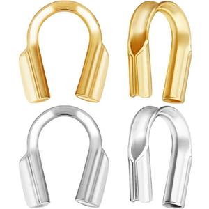 Beebeecraft 1 Box  Wire Guard Thread Protector Loop 18K Gold Plated 925 Sterling Silver U Shape Wire Guardians 0.6mm Cable Thread Guard Loops for Earring Necklace Bracelet Jewelry Making Crafts