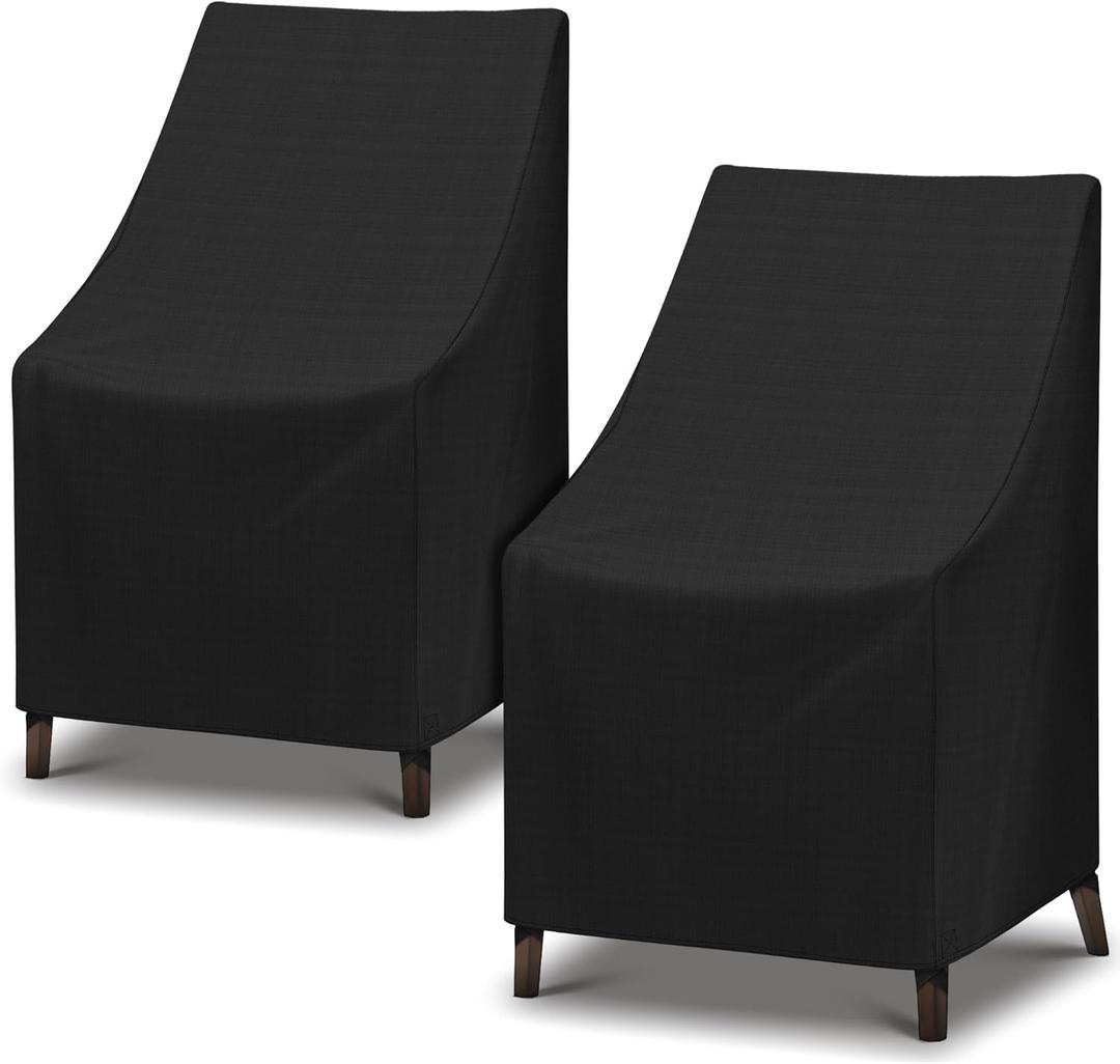 SunPatio Outdoor High Back Chair Covers, Waterproof Stackable Patio Chair Covers, All Weather Protection Patio Furniture Covers, 2 Pack -27" W x 30" D x 42" H, Black