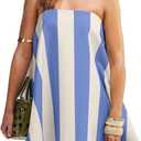 MISSACTIVER Stripe Tube Mini Dress for Women Strapless Sleeveless Backless Loose Fit Color Block Flowy Tank Bandeau Dresses (Medium, Blue-White) 
