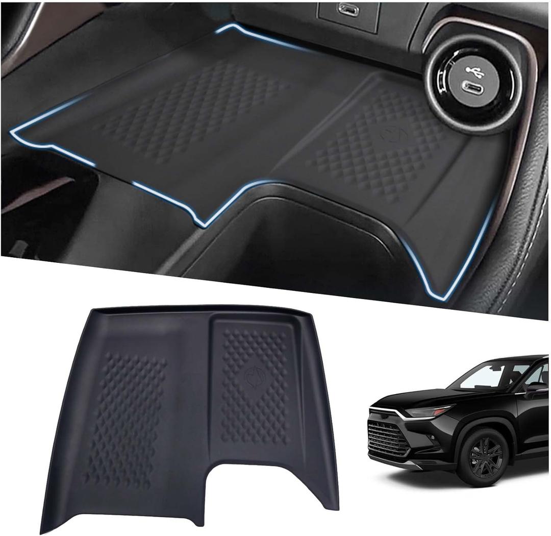 Wireless Charging Anti-Slip Mat Fit for 2024 2025 2026 Toyota Grand Highlander, Silicone Waterproof & Stain-Resistant Car Center Console Phone Charger Protective Pad Liner Accessories(1PCS) (Black)
