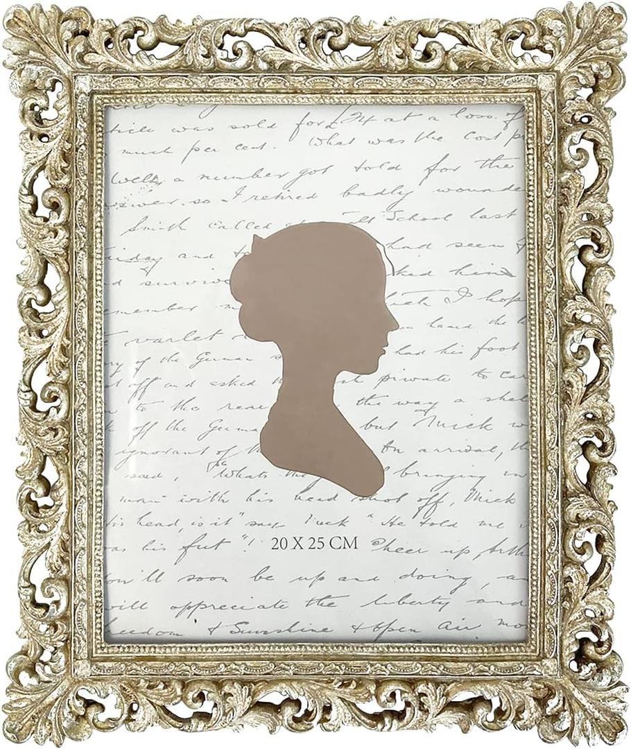 Sunlit Vintage Picture Frame 8x10 Inch, Luxury Antique Photo Frames with Glass Front, Photo Display, Tabletop Wall Hanging, Gift Ideas, Antique Gold Silver