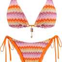 ZAFUL Crochet Bikini Sets for Women Cheeky Boho Bathing Suits Striped Brazilian High Cut Thong Bikini Swimsuit for Vacation, Size: Small