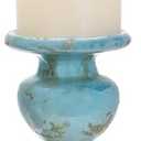 Creative Co-Op Large Distressed Blue Terracotta Pillar Candle Holder