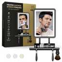 Shower Mirror Fogless for Shaving with Light - Heated Anti Fog Bathroom Mirror Razor Holder Recharegable 5000mAh Battery 3 Color Dimmable Adhesive Wall Mount Shower Accessories Gift for Men(Gray