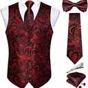 DiBanGu Men's Silk Paisley Vest and Necktie Set 6PCS Pre-tied Bow Tie Formal Waistcoat for Wedding Party S