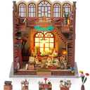 Prextex DIY Christmas Book Nook - 232 Building Pieces - Full Miniature Dollhouse Set with AAA Battery (Not Included) Operated Lights - Complete Toolkit Included - Ideal Holiday Decor for Ages 10+
