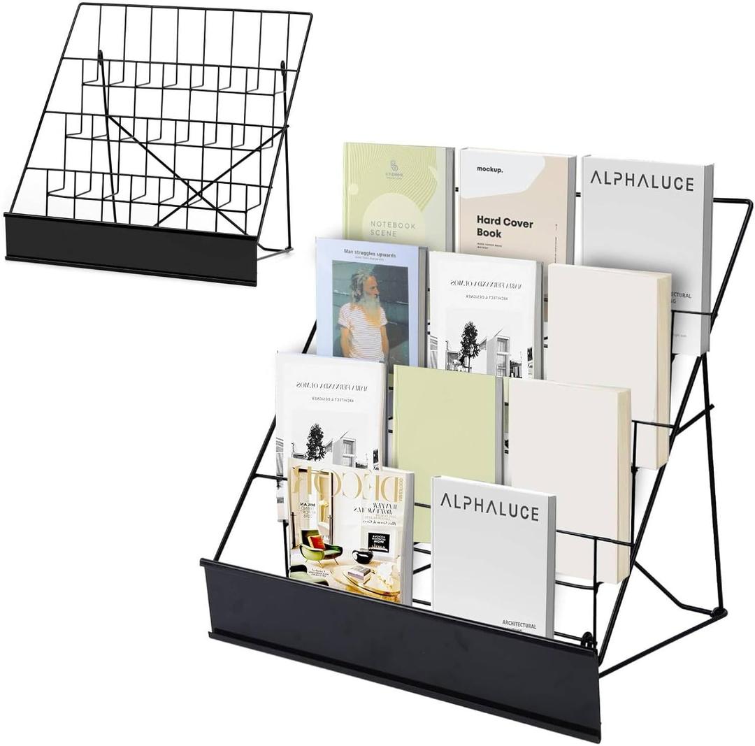 4-Tier Tabletop Book Display Rack, Magazine and CD Holder, 16.14 x 17.95 x 17.24 inches