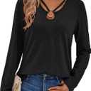Women's Long Sleeve Tops Keyhole Neck Detail Crew Neck Shirts Ring Cut Out Design Stretchy Tees 2025 (Medium, Black)