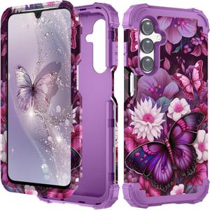 PIXIU Unique Flower Pattern Compatible with Samsung Galaxy A16 5G case, Heavy Duty Dual Layer Shockproof Full-Body Protective Sturdy Hybrid Cute Rugged Case for Women,Girls,Kids-Butterfly