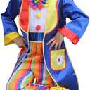 IWEMEK Girls Boys Clown Costume for Kids Funny Circus Costume Joker Cosplay Dress up Clown Hat Polka Dots Halloween Outfits (5-6 Years, Royal Blue)