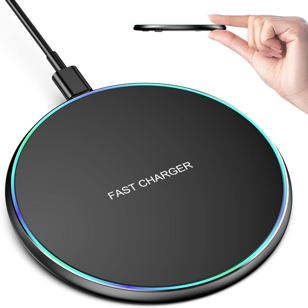 Wireless Charger Compatible with iPhone 17 16 15 14 13 12 11 Pro Max/Mini/Plus/XR/X/8, 15W Max Fast Wireless Charging Pad Mat for Samsung Galaxy S23/S22/S21/S20/S10, Galaxy Buds (Black)
