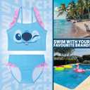 Disney Stitch Girls Bikini, Two Piece Swimsuit with Adjustable Straps, Bathing Suit, Swimwear, Ages 5-14 (11-12 Years, Blue/Pink Stitch)
