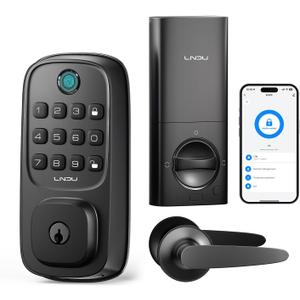 Smart Door Locks for Front Door, WiFi Smart Deadbolt Lock with Handle Set, Supports Fingerprint, Amazon Alexa, Google Assistant, App Control, Auto-Lock, One-Time Code, Anti-Peeking Password, Black