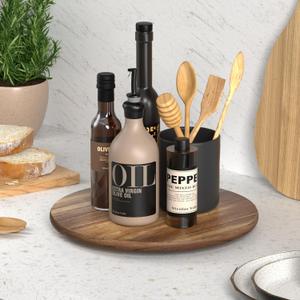 Lazy Susan for Table Top Bamboo Lazy Susan Turntable for Cabinet Kitchen Countertop Organizer for Condiment Bathroom Counter Organizer Decor Sink Tray Acacia Wood 12 Inch (Brown)