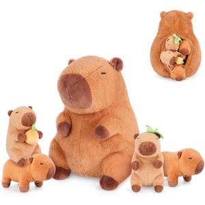 5-in-1 Sitting Capybara Stuffed Animals with Babies Inside, 5PC Set Capybara Plush with Mommy & 4 Babies, Soft Pillow Decor, Cute 3 to 8 Year Old Girl Boy Gifts, Imaginative Play Toy(Capibara)