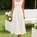 ZESICA Women's Summer Sleeveless Midi Dress 2026 Square Neck Wedding Guest Beach Casual Flowy Long Dresses with Pockets (White, L)