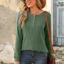 Womens Long Sleeve Henley Tunic Tops Crew Neck Pullover Sweaters Loose Fit Dressy Casual (Green, M)
