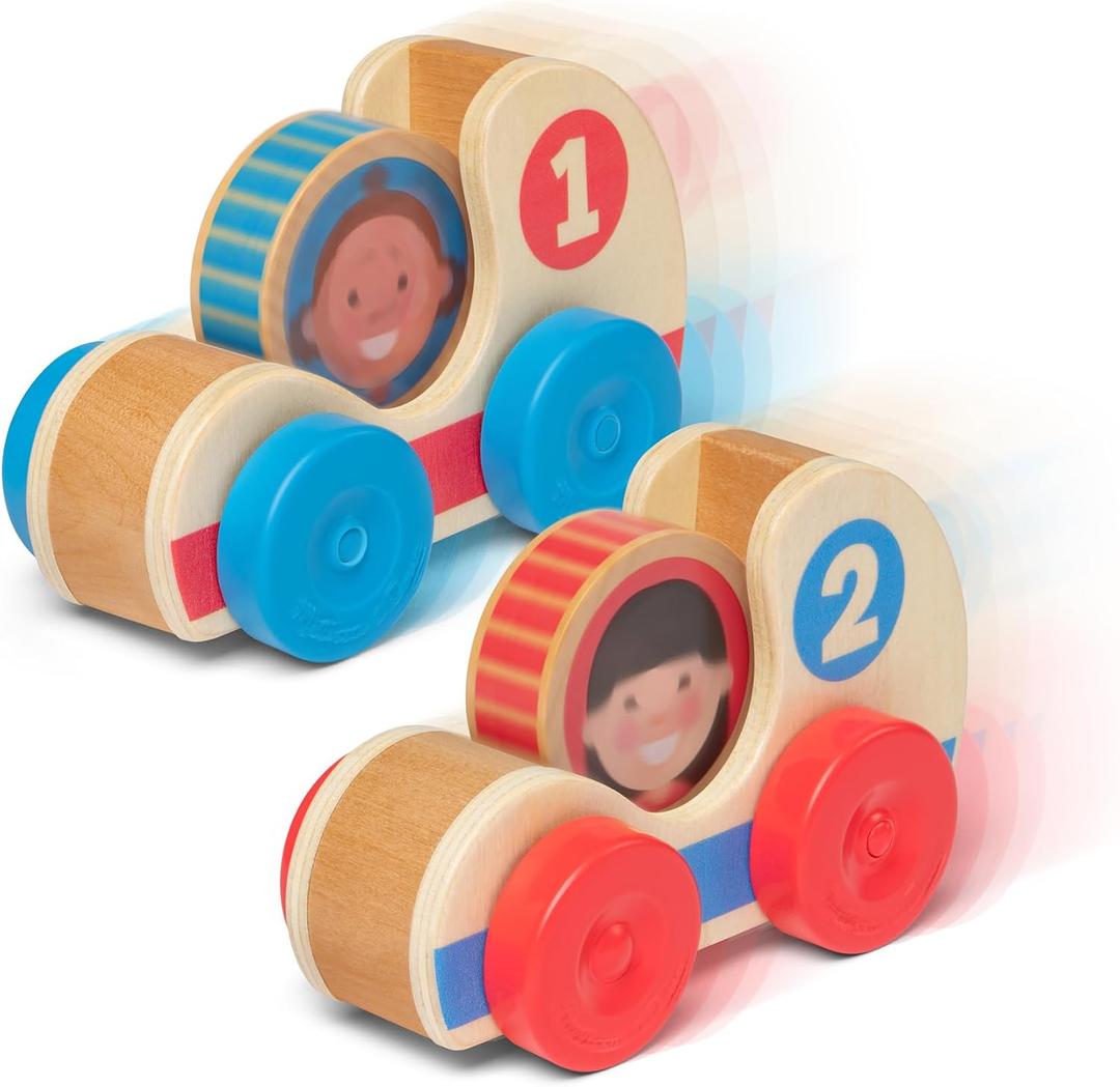 2 x Melissa & Doug GO Tots Wooden Race Cars (2 Cars, 2 Disks) Stacking Toys For Infants, Hand Push Vehicles, Wooden Car Toys For Toddlers Ages 1+ - FSC-Certified