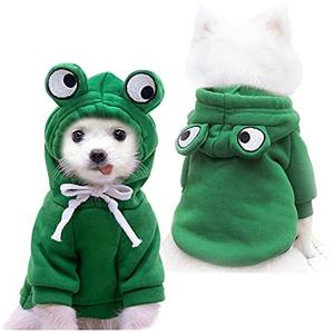 Dog Hoodie Basic Sweater Coat Cute - Frog Shape Warm Jacket Pet Cold Weather Clothes Outfit Outerwear for Cats Puppy Dogs XS