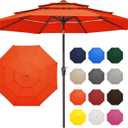 JEAREY 9FT 3 Tier Patio Umbrella Outdoor Market Umbrella Table Umbrellas with 8 Ribs 1.5 Pole Push Button Tilt and Crank UV Protection for Garden,Orange