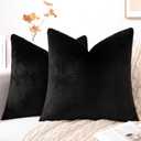 Pallene Faux Fur Plush Throw Pillow Covers 20x20 Set of 2, Luxury Soft Fluffy Cozy Decorative Pillow Covers for Sofa, Couch, Living Room, Black