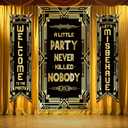 3 Pcs Roaring 20s Party Decorations 1920s Party Door Banner Black Gold Retro Jazz Porch Banner Roaring Twenties Hanging Porch Sign Decor for Vintage Music Themed Speakeasy party Decorations