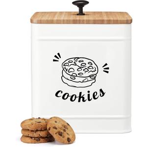 PERFNIQUE Cookie Jar with Lid Airtight, Cookie Tin with Bamboo Lid, Cute Cookie Jars for Kitchen Counter Decorative, 1 Gallon Food Storage Container for Candy, Cookies, Dessert, Farmhouse Home Decor