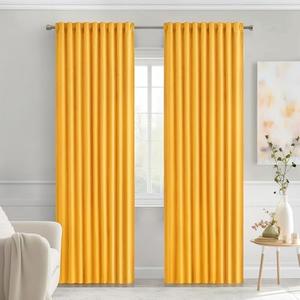 MIULEE Yellow Back Tab Blackout Curtains 72 Inches Long 2 Panels Set for Living Room Bedroom Privacy, Rod Pocket/Pinch Pleat Thermal Insulated Room Darkening Pleated Light Blocking Drapes